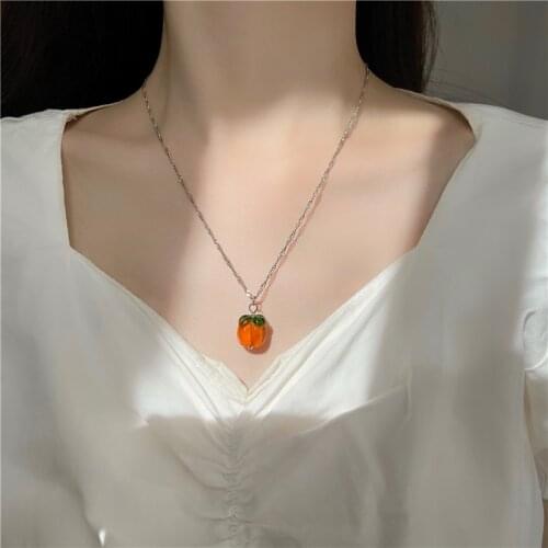 YANGLIUJIA Glass Persimmon Pendant Necklace South Korean Style Sweet And Elegant Fashion Necklace Girl Jewelry Accessories