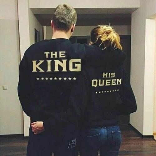 Couple Clothing The King and His Queen Love Matching Sweatshirts Couple Pullover Black Loose Top Hoodie Valentines Day Gift