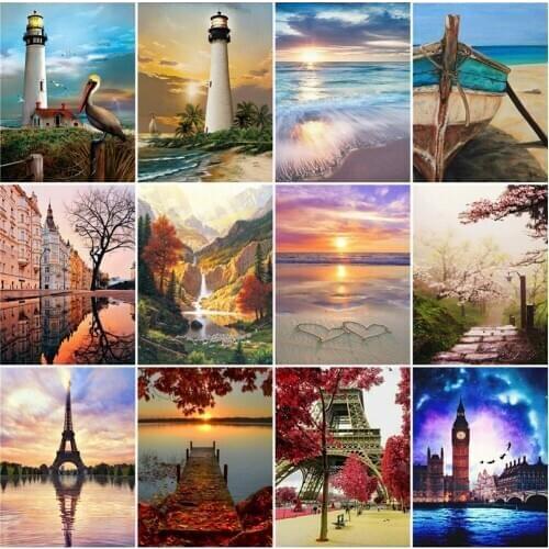 Scenery Sea Sunset Diamond Painting DIY 5D Cross Stitch Full Square/Round Diamond Embroidery Mosaic Home Decoration