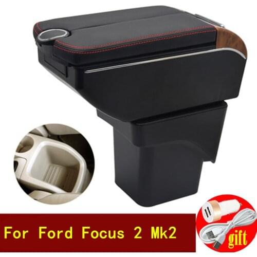 For Ford Focus 2 Mk2 Armrests box 2005-2011 Double doors open 7USB Centre Console Storage Box Arm Rest