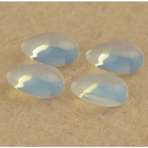 Sale 3x4~13x18mm Translucent Opal White Color Glass Synthetic Gems Pear Cabochon Flat Bottom Back Loose Drop Shape Glass Stone