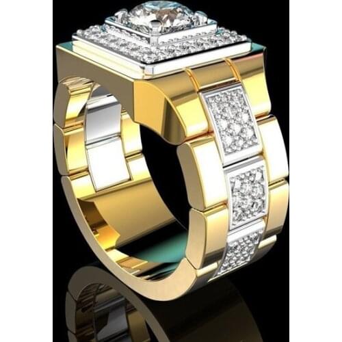 Luxury Gold Color Square Crystal Rings for Men Wedding Party Fashion Jewelry Cubic Zirconia Finger Ring Gift Dropshipping