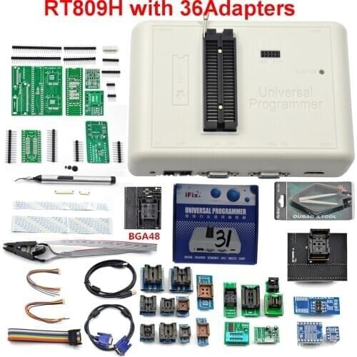 RT809H EMMC-NAND FLASH USB Programmer + 36 Items BGA48 TSOP56 SOP44-DIP44 Adapters With EDID Cble + Sucking Pen
