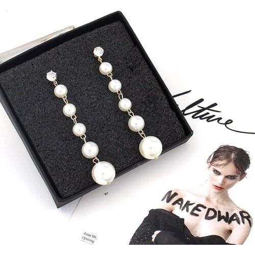 Fashion Temperament Imitation Pearls Dangle Earrings Zircon Pearls Long Earrings For Women Girls Wedding Party Jewelry Gift