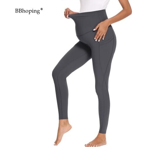 Pregnant Maternity Pants Mama Clothing Womens High Waisted With Pockets Workout Yoga Pants Running Athletic Pants Flattering