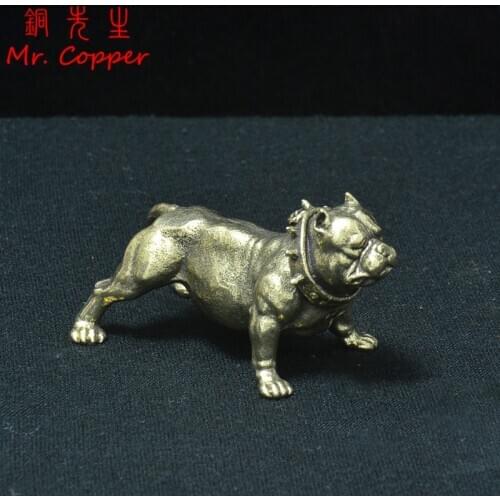 Chinese Style Copper Tea Pet Bulldog Statue Pure Brass Shar Pei Puppy Figurines Miniatures Desktop Ornament Home Decoration Gift