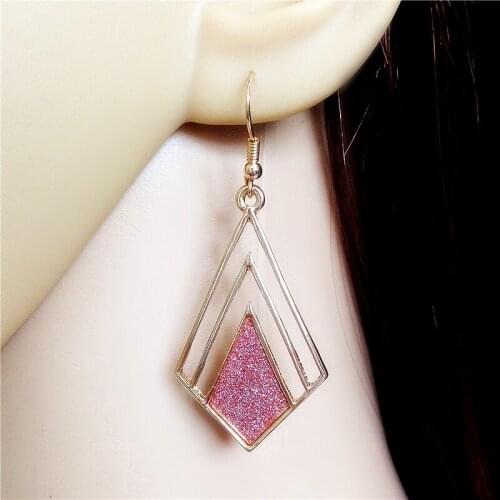 Wedding Engagement Jewelry Bright Pink Geometric Pierced Rhombus Exaggerated Hanging Earrings