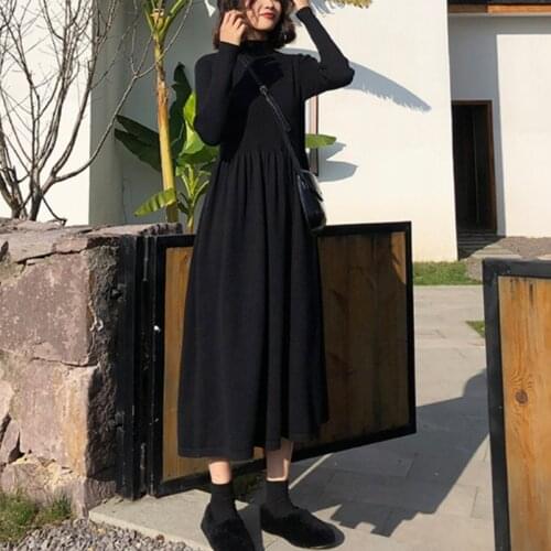 Vintage Knitted Dress Women Office Lady Elegant Party Dress Long Sleeve Fairy One-Piece Dress Korean Fall Clothes for Women 2021