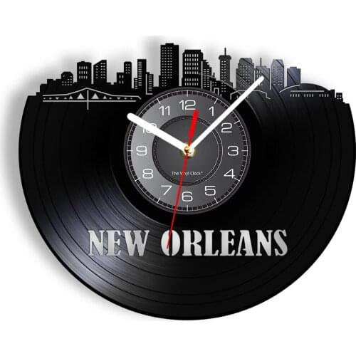New Orleans The United States Port City Skyline Vinyl LP Record Wall Clock Louisiana Cityscape Vintage Watch Retro US Home Decor