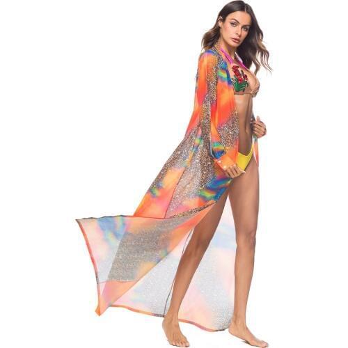 Women Long Tops Chiffon Shirt Summer Long Sleeve Chiffon Blouse Shirts Loose Floral Printed Chiffon Blouse F0210