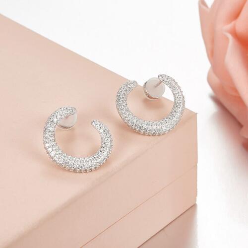 SLJELY Fashion Brand Design 925 Sterling Silver Micro Inlay Full AAA Cubic Zirconia Semicircle Stud Earrings Women Party Jewelry