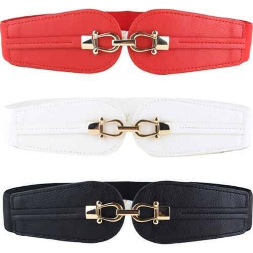 Womens Elastic Girdle Belts Stylish Gold Double Buckle Belt Dress Waistband BLTLL0329