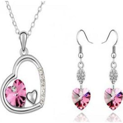925 sterling silver necklace earrings ladies, water drops pink jewels, wedding / engagement Fine jewelry set S0126