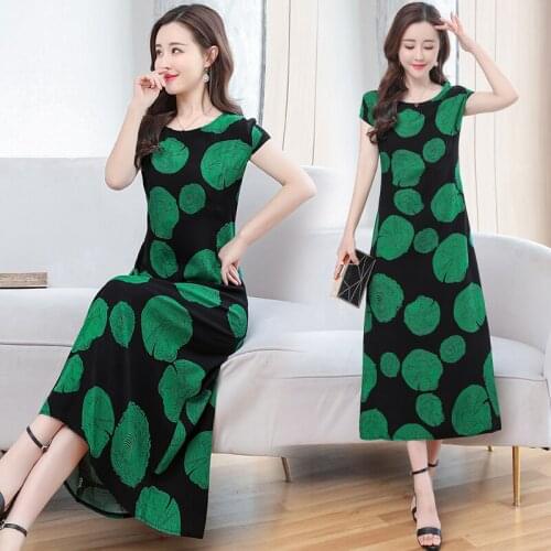 Women Dress Vintage Floral Print Short Sleeve Casual Party Dresses Robe Femme Summer Dresses O-neck Straight Natural Mid-calf Lo