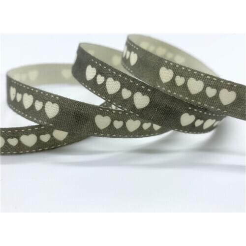 10mm 15mm 5yards Printed Heart-shaped Cotton Ribbon Handmade Cotton Lace Ribbon For Christmas Decoration DIY Sewing Fabric