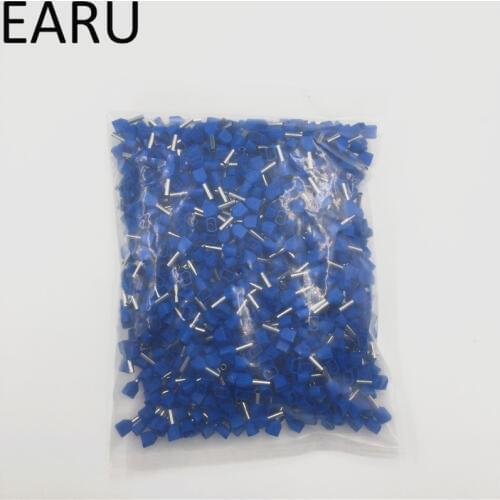 1000PCS E Tube TE7508 Type Double Pipe Insulated Twin Cord Cold-press Terminal Block Connector Needle End Multicolor 2X0.75 mm2