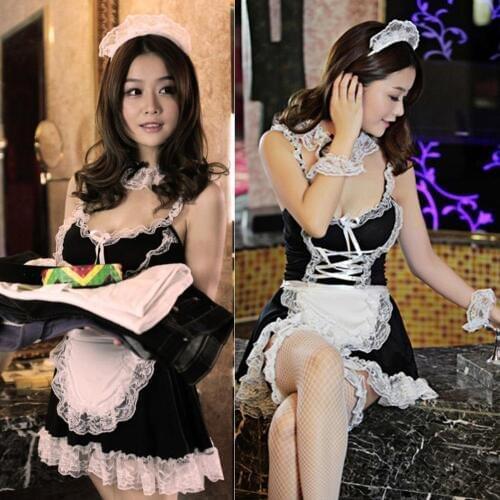 2018 Sexy Lingerie Housemaid Costume For Woman V-Neck Vest Maid Costume Cosplay Girls Erotic Babydolls Sexy Garters Plus Size