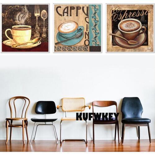 3 pcs Kitchen Vintage Coffee Diamond Painting Cross Stitch Full Square Round Diamond Embroidery Mosaic pattern Multi-pictures