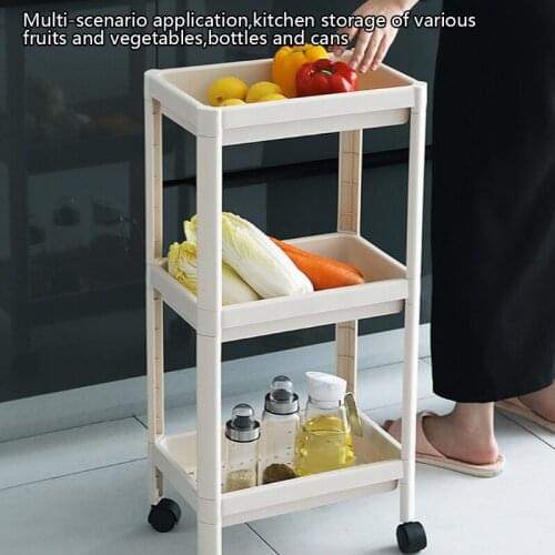 3 Layer Multifunction Sliding Storage Cart Slide Out Mobile Shelf with Wheels Kitchen Bathroom Rolling Organizer Tower Rack