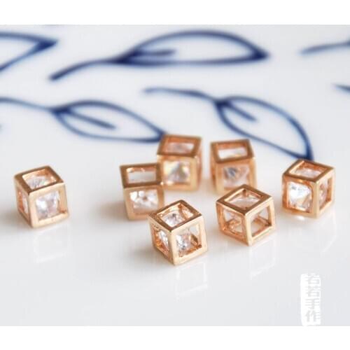Wholesale 4 pcs/lot gold color plated cz stone charms spacer cubes 5mm/8mm golden jewelry making DIY for women