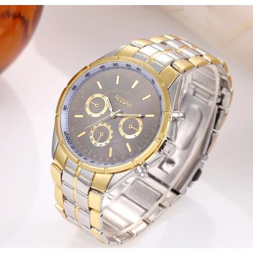 ROSRA Fashion Gold Watches Men Stainless Steel Business Quartz Watch orologio uomo Hour Clock montre homme relogio masculino