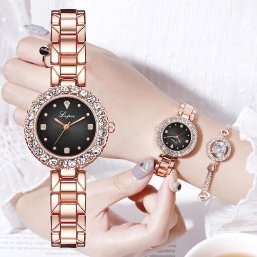 Luxury Womens Small Watches Rhinestone Dial Dress Bracelet Wrist Watch Rose Gold Watchband Female Clock Zegarek Damski