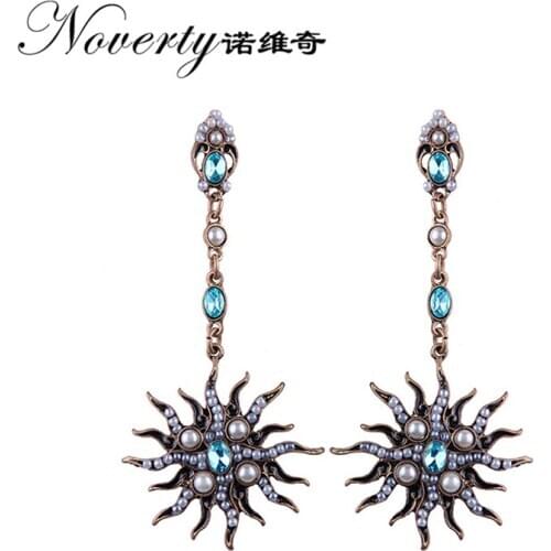 Retro Diamante Imitation Pearls Burning Sun Dangle Earring Womens Fashion Jewelry Accessories Gifts Party ZMEH063