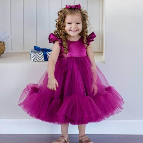 Purple Toddler Girls Birthday Party Dresses Girls Tutu Tulle Photo Props Dresses Knee Length Flower Girls Tutu Dresses Custom