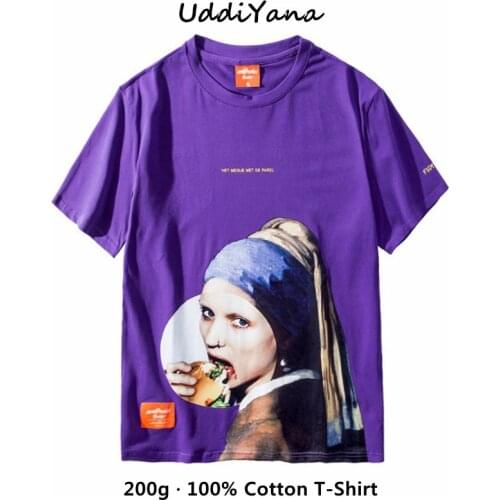 Unisex Cotton Kuso Culture Famous Painting T-Shirts Funny Print Mens Chic Tops Fashion T-Shirt For Women Vintage Skateboard Top