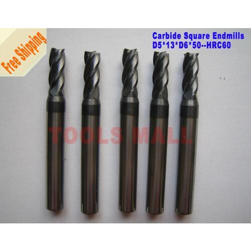 Free Shipping-5pcs D5mm Carbide End mill 4 Flutes HRC60 Milling cutters CNC Spiral Router bits CNC tools Square endmill