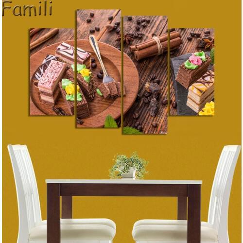 Brown Coffee In The Red Cup 4Panels Wall Art Canvas Paintings Wall Decorations Artwork Giclee Wall Artwork Home Decor