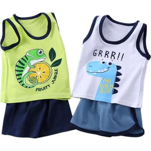 Summer Thin Children Shorts Set 1-6Y Kid Boy Girl Class Cotton Short Sleeved Clothes Suit Baby Cartoon Tops Pant 2Piece Outfit