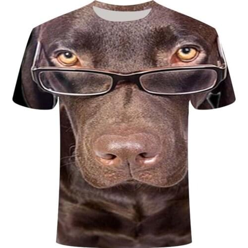 Summer new T-shirt mens streetwear cool animal fun glasses frame dog short-sleeved animal 3D printing childrens T-shirt
