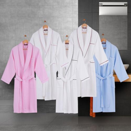 Mens Robe Sleep Bathrobes 100% Cotton Waffle Bathrobe Kimono long design Couple Nightgown Plus Size Robe Summer