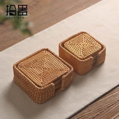 6pcs/lot Creative Coasters Set Cup Cushion Kungfu Tea Set Tableware Placemat Dish Mat Rattan Weave Cup Mat Pad Tea Accessories