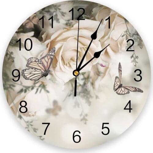 Plant Dream Rose Flower Butterfly Creative Wall Clock For Home Office Decoration Living Room Bedroom Kids Room Hanging Watch