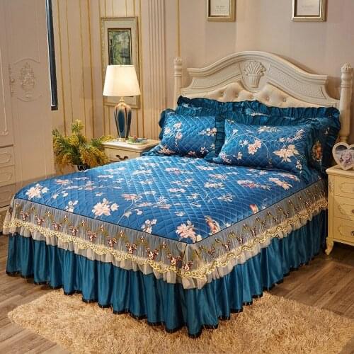 2019 New printed Fitted Sheet Cover Graceful Bedspread Lace bed linen Bedroom Bed Cover Wedding Housewarming Gift