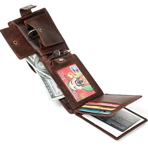 2021 New Mens wallet short leather retro buckle US money clip men wallet snap buckle multi card position zipper