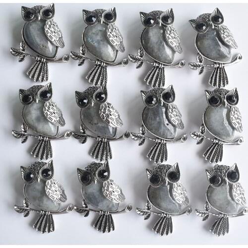 New Fashion Vintage copper Plated Owl Natural ShimmerStone pendants for jewelry making wholesale 8pcs/lot free shipping