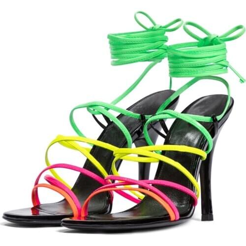 New Mixed Colors Ankle Strap Sandals Women Open Toe Fashion Stiletto High Heels Wedding Shoes Women sandalias de las mujeres