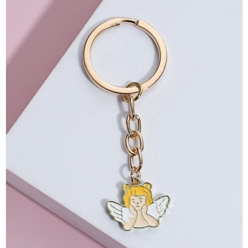 New Enamel Keychain Cute Angel With Wings Key Ring Cupid Key Chains Love Gifts For Women Handbag Car Hanging Jewelry Handmade