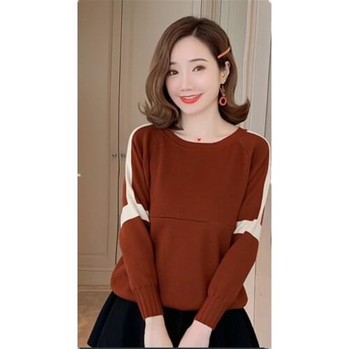 Breastfeeding Maternity Sweater 2019 Autumn Winter Nursing Tops for Pregnant Women Tee Color Matching Pregnancy Sweater C0108