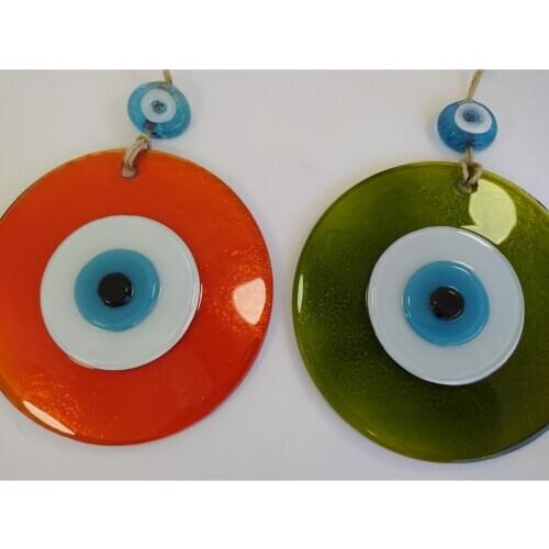 Orange and Green Evil Eyes Big Glass Beads Pendant Charm Turkish Amulet for Wall Hanging Home Room Decor Made in Turkey