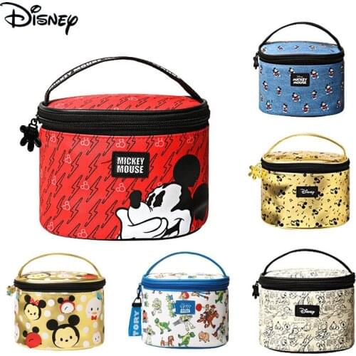 Original Disney Female Barrel-shaped Makeup Storage Bag Portable Makeup Storage Bag Large Capacity Home Travel Portable