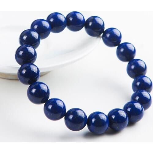Genuine Natural Lapis Lazuli Bracelet Blue Gemstone Round Beads Bracelet 11mm Stretch Woman Prayer Beads Femme Crystal AAAAA