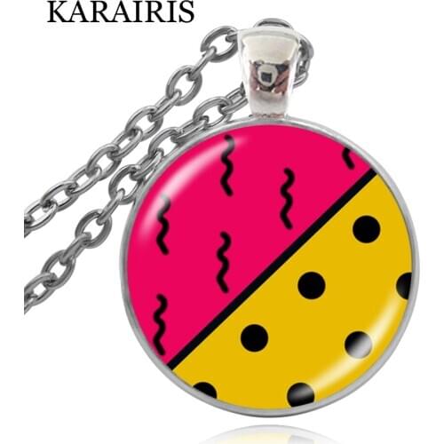 KARAIRIS Colorful Pink And Yellow Stripes Glass Cabochon Choker Pendant Necklace Bronze Silver Color Jewelry For Girls Necklaces