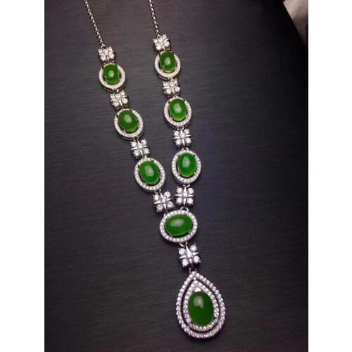 Luxury clover water Drops Natural green jasper Necklace Natural gemstone Pendant Necklace S925 sliver women party gift Jewelry