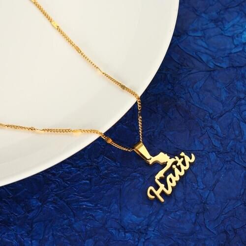Stainless Steel Haiti Map Pendant Necklace Women Girls Trendy Haiti Map Chain Jewelry