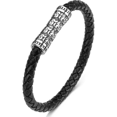 Handmade Unisex Braided Leather Bracelet for Men Women Vintage Jewelry Stainless Steel Wristband Magnet Clasp Party Bangles P615