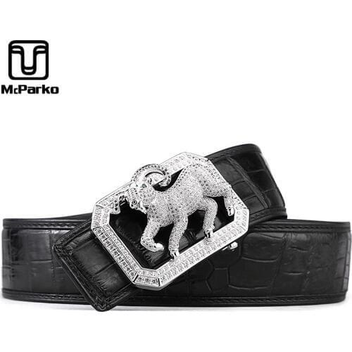 McParko Real Crocodile Belt Genuine Leather Alligator Belt Men Fashion Mascot Chinese Zodiac Design Waist Belt Strap Luxury Gift